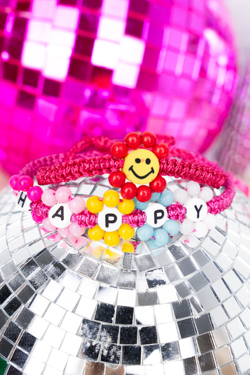 Smiling Happy Pink Cord Bracelet Set