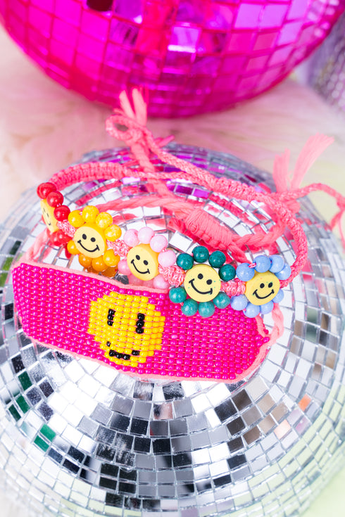 Sunny Smiles Fuchsia Cord Bracelet Set