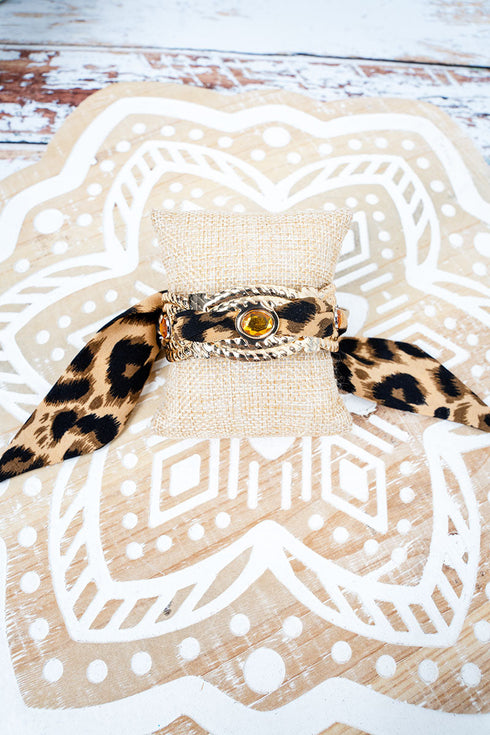 Crystal Drama Ready Leopard Scarf Goldtone Cuff Bracelet