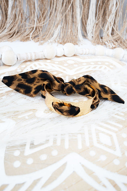 Fierce Edge Leopard Scarf Goldtone Cuff Bracelet