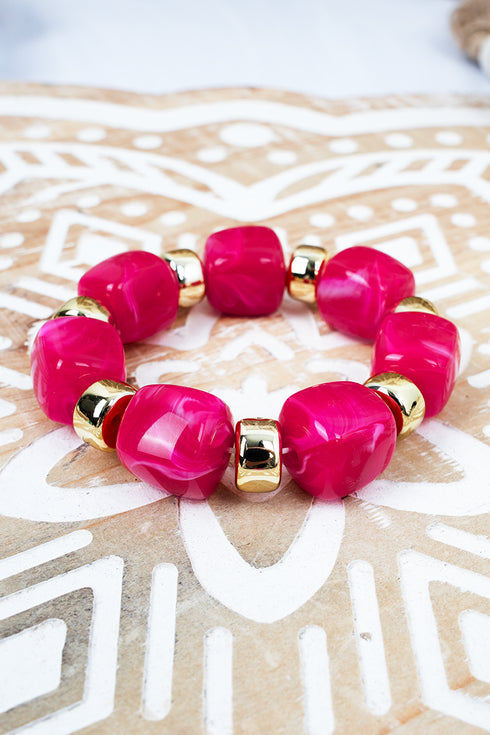 Fuchsia & Goldtone Soho Brunch Beaded Stretch Bracelet