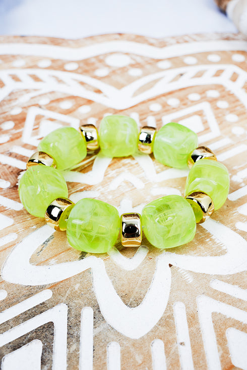 Green & Goldtone Soho Brunch Beaded Stretch Bracelet