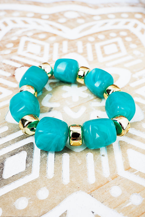 Turquoise & Goldtone Soho Brunch Beaded Stretch Bracelet