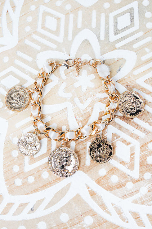 Status Symbol White Ribboned Chain Charm Bracelet