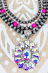 Grit & Glam Silver Pearl and Fuchsia Necklace and Earring Set