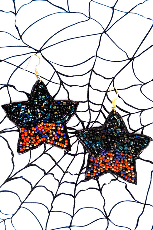 Black Multi-Color Bead Halloween Star Earrings