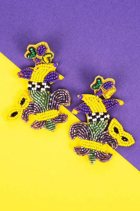 Bejeweled Mardi Gras Jester Seed Bead Earrings