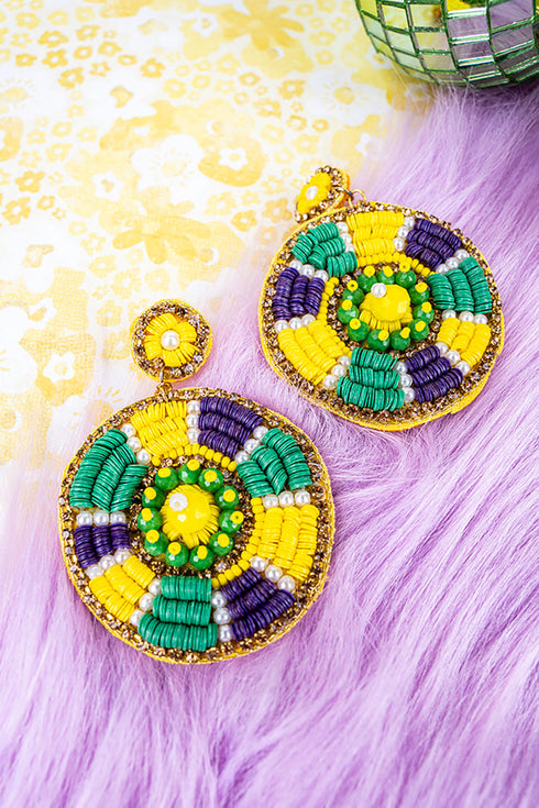 Mardi Gras Sequin Color Wheel Earrings
