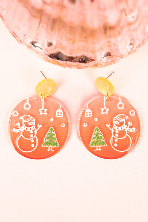 Orange Snowman Acrylic Earrings
