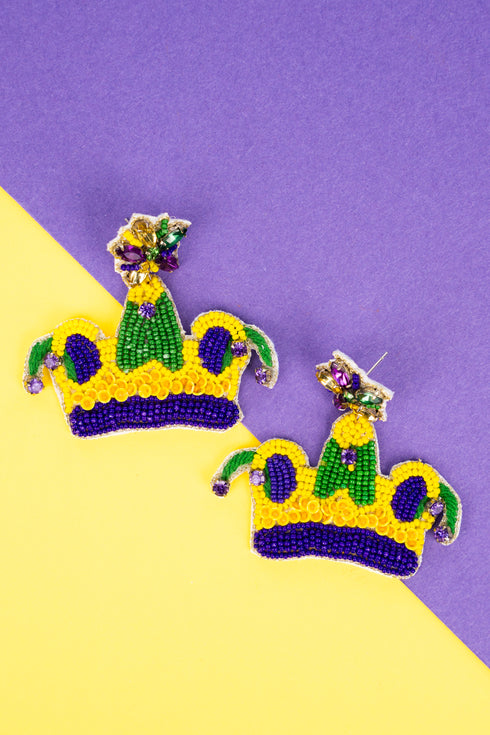 Bejeweled Mardi Gras Hat Seed Bead Earrings
