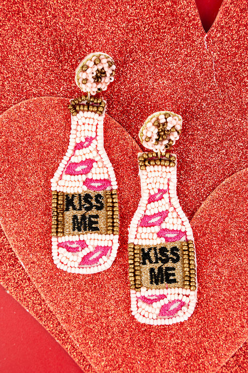 Pink 'Kiss Me' Bottle Earrings