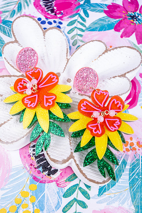 Tropical Glitter Acrylic Earrings