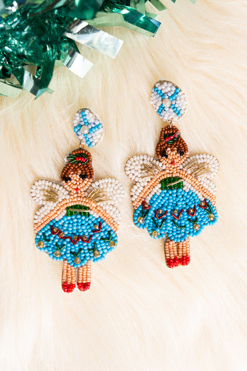 Blue Holiday Fairy Seed Bead Earrings