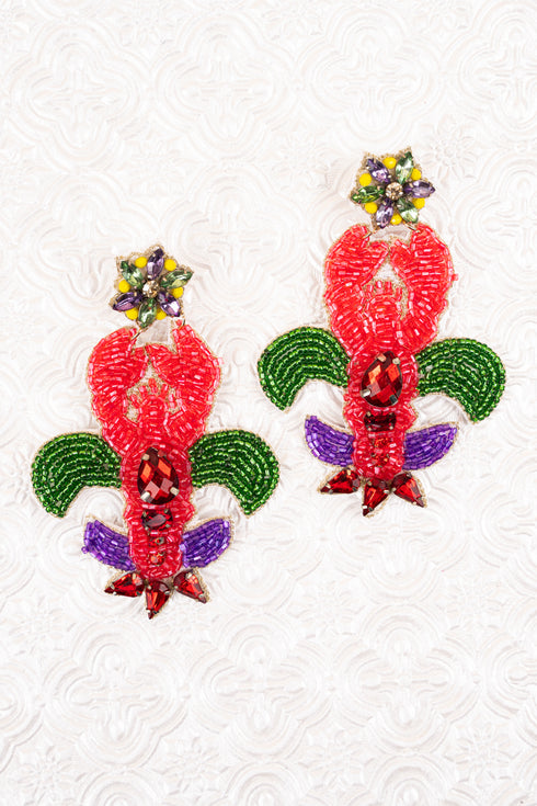 Let The Good Times Boil Mud Bug Seed Bead Earrings