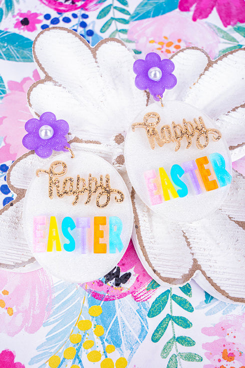 Happy Easter Egg Glitter Acrylic Earrings