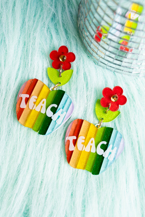 Teach Rainbow Apple Acrylic Earrings