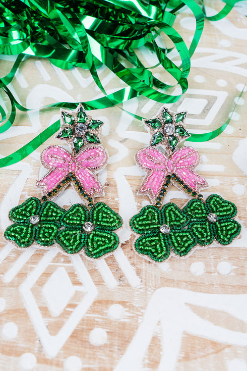 Green Clover Crush Seed Bead Earrings