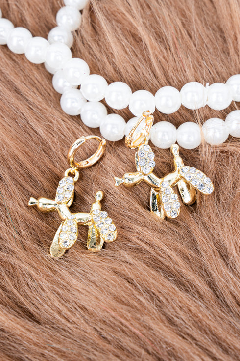 Balloon Dog Crystal Goldtone Huggie Hoop Earrings