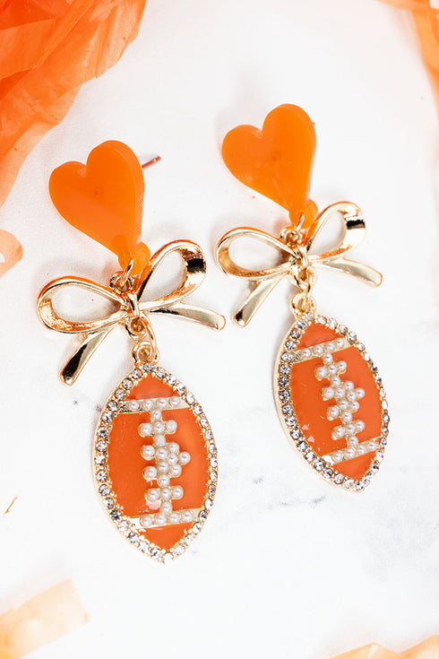 Orange & White Goal Line Glam Goldtone Earrings