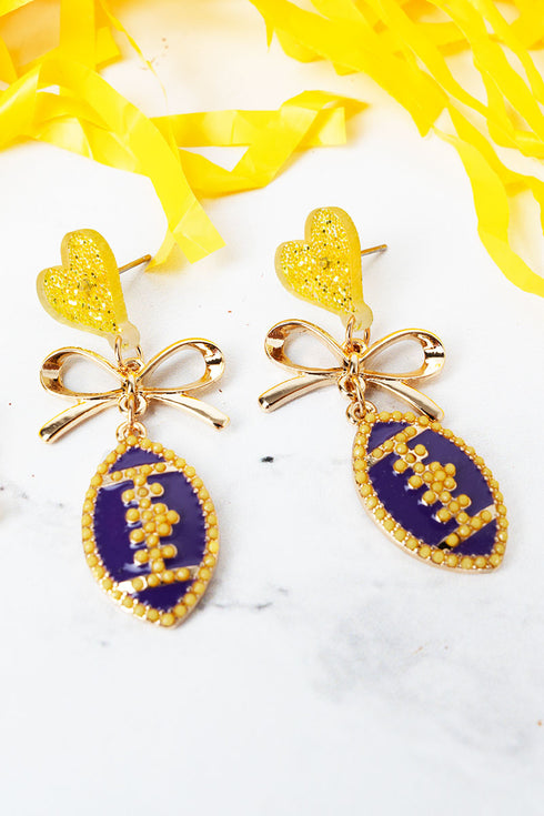 Purple & Yellow Goal Line Glam Goldtone Earrings