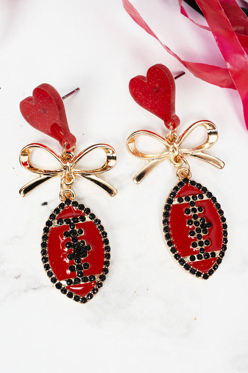 Red & Black Goal Line Glam Goldtone Earrings