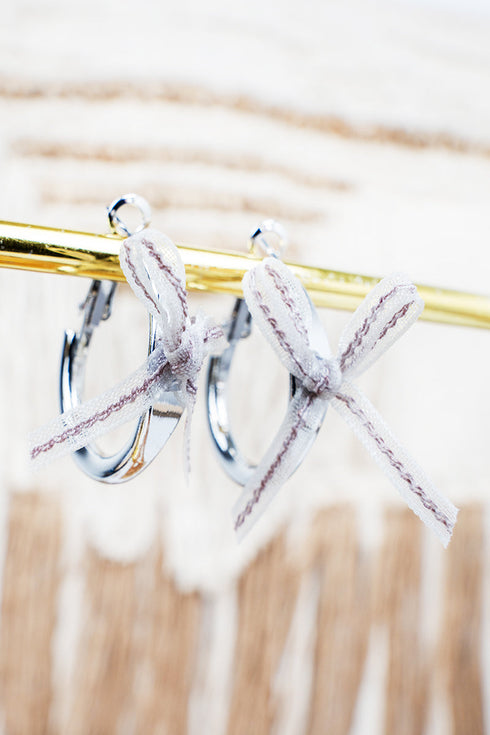 Goldtone Gray Ribbon Reverie Hoop Earrings