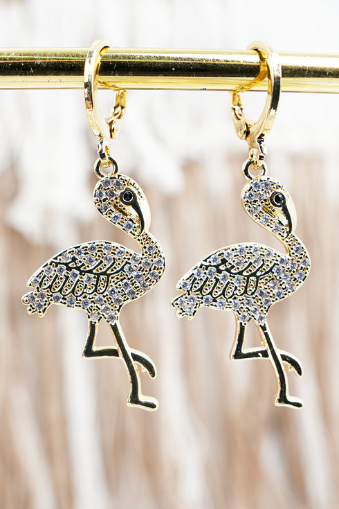 Seas the Sparkle Flamingo Goldtone Huggie Hoop Earrings