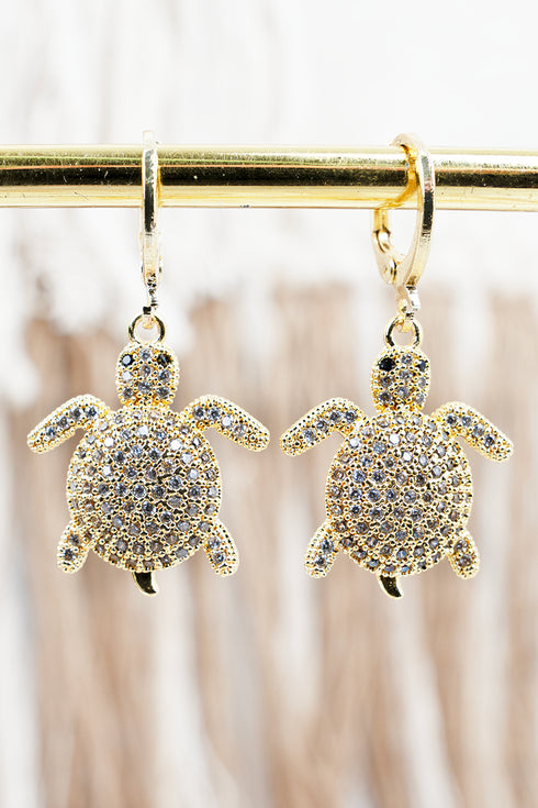Seas the Sparkle Turtle Goldtone Huggie Hoop Earrings