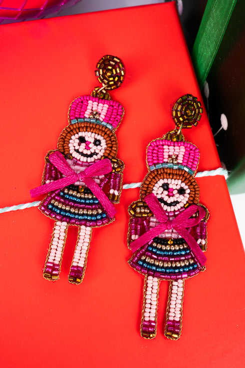 Toy Soldier Pink Seed Bead Earrings