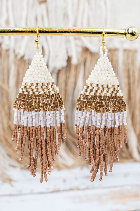 Halimond Hill Brown Multi Seed Bead Fringe Earrings