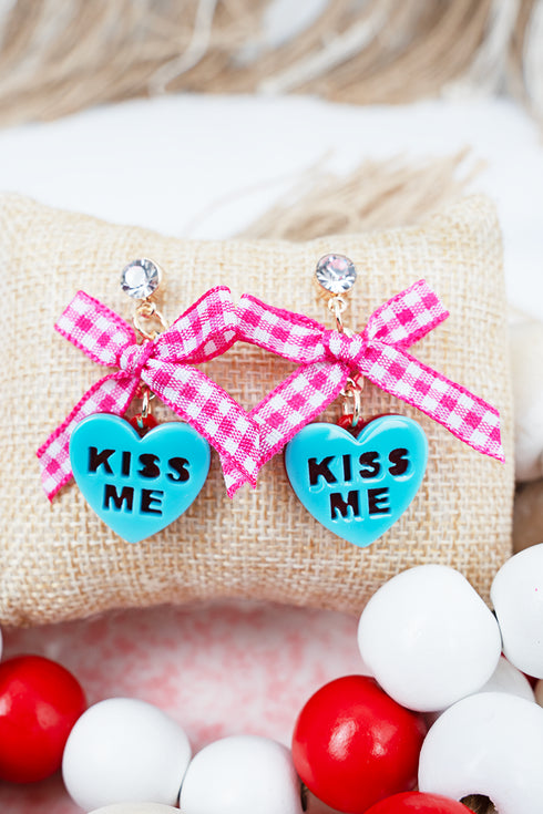 Blue 'Kiss Me' Hearts In A Knot Earrings