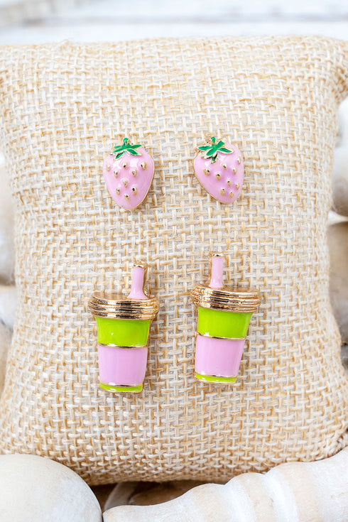 Pink Berry Sweet Things Earrings 2 Pair Set
