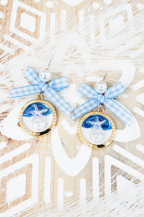 Blue Seafoam Serenade Starfish Goldtone Earrings