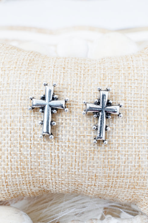 Enduring Faith Silvertone Cross Earrings