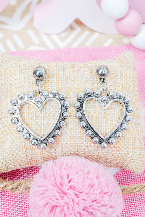 Silvertone Studded Heart Earrings