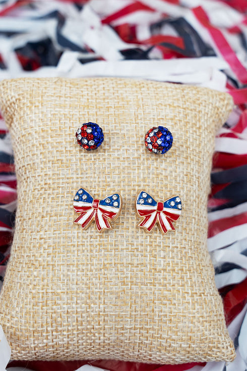 Stars & Stripes & Sparkle Earrings 2 Pair Set