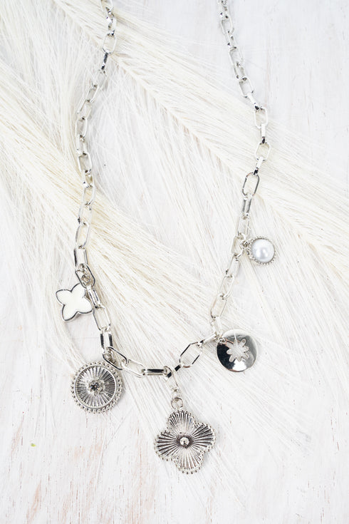 Next Level Silvertone Charm Necklace