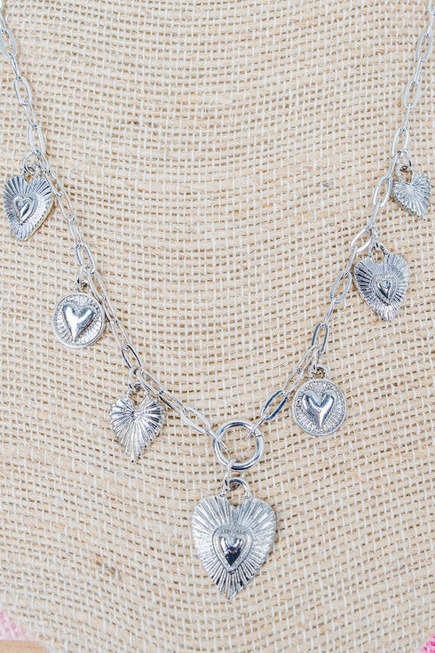 Silvertone Heartlines Charm Necklace
