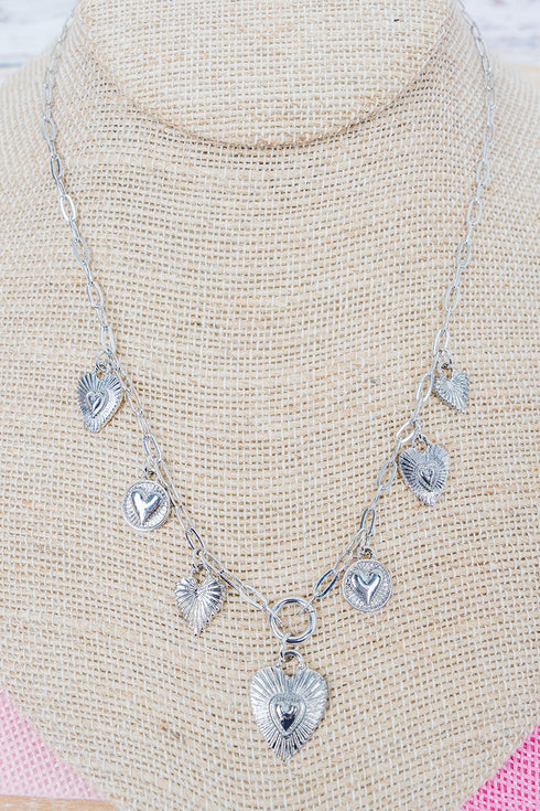 Silvertone Heartlines Charm Necklace