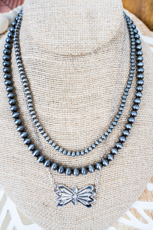Wolf Point Silver Pearl Layered Necklace
