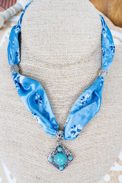 Blue Prescott Paisley Fabric Necklace