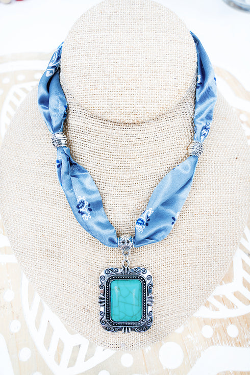 Blue Pecos Paisley Fabric Necklace