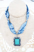 Blue Pecos Paisley Fabric Necklace