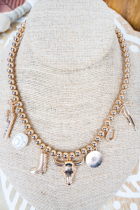 Longhorn Drive Goldtone Ball Bead Charm Necklace