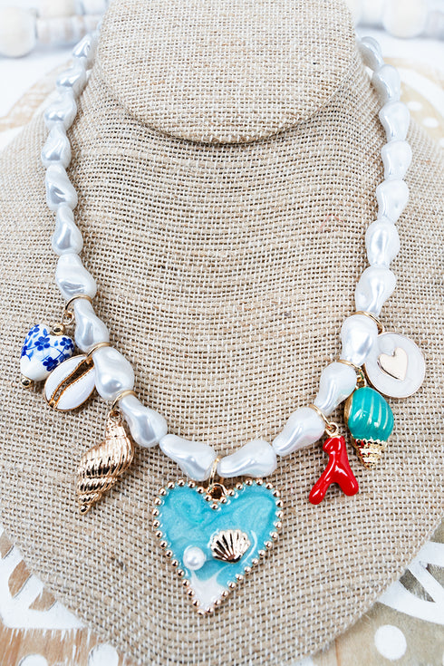 Coastal Crush Pearl & Goldtone Charm Necklace