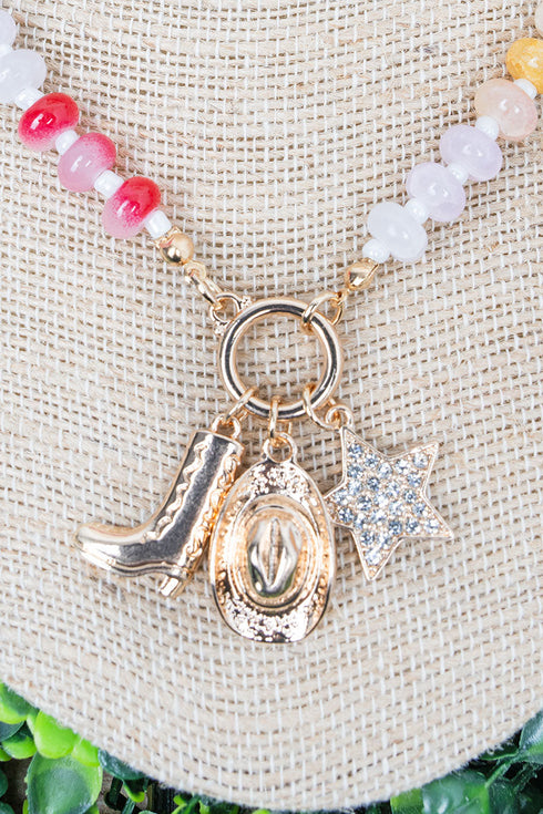 Ranch Glam Fuchsia Multi Beaded Necklace