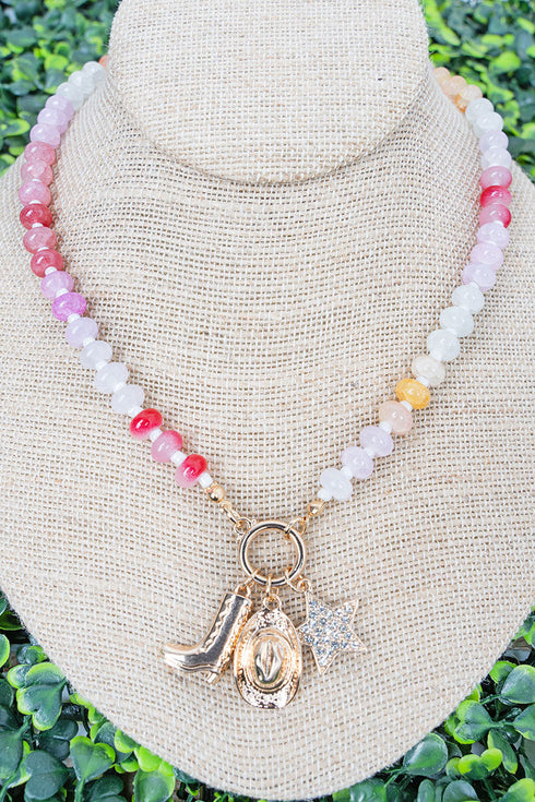 Ranch Glam Fuchsia Multi Beaded Necklace