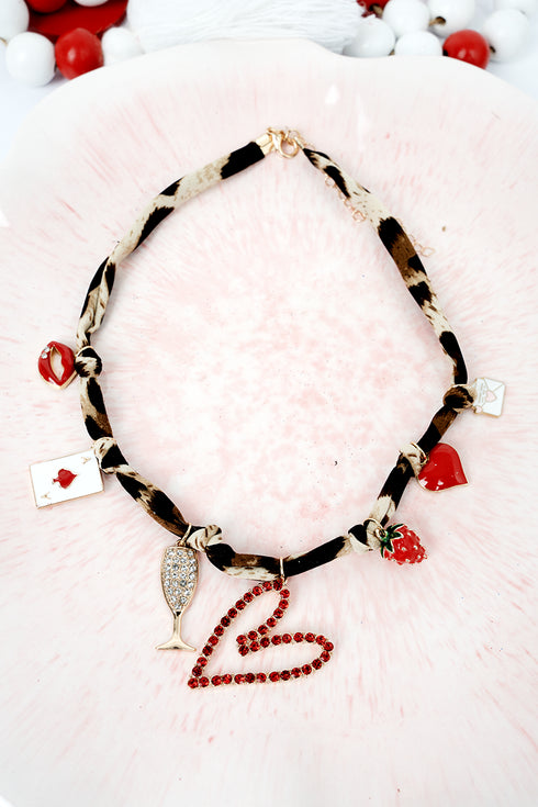 Untamed Romance Leopard Fabric Charm Necklace