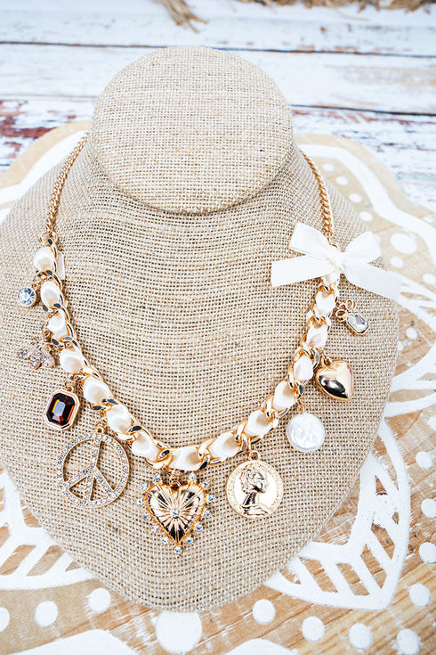 The Iconic Edit White Ribboned Chain Charm Necklace