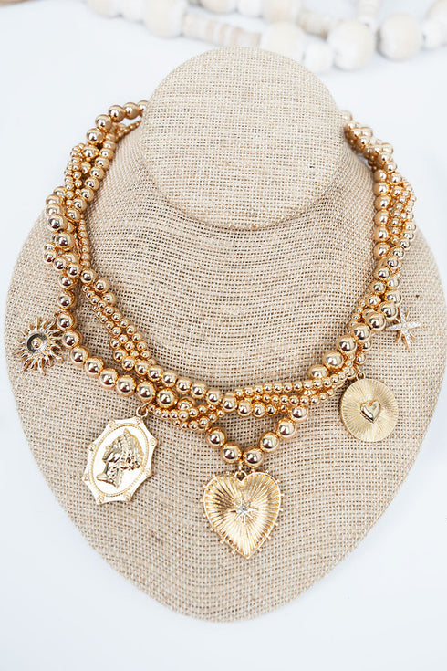 Layered Legacy Goldtone Beaded Charm Necklace